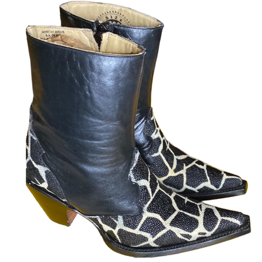 Genuine stingray women boots black white cowboy vaquero 6 1/2